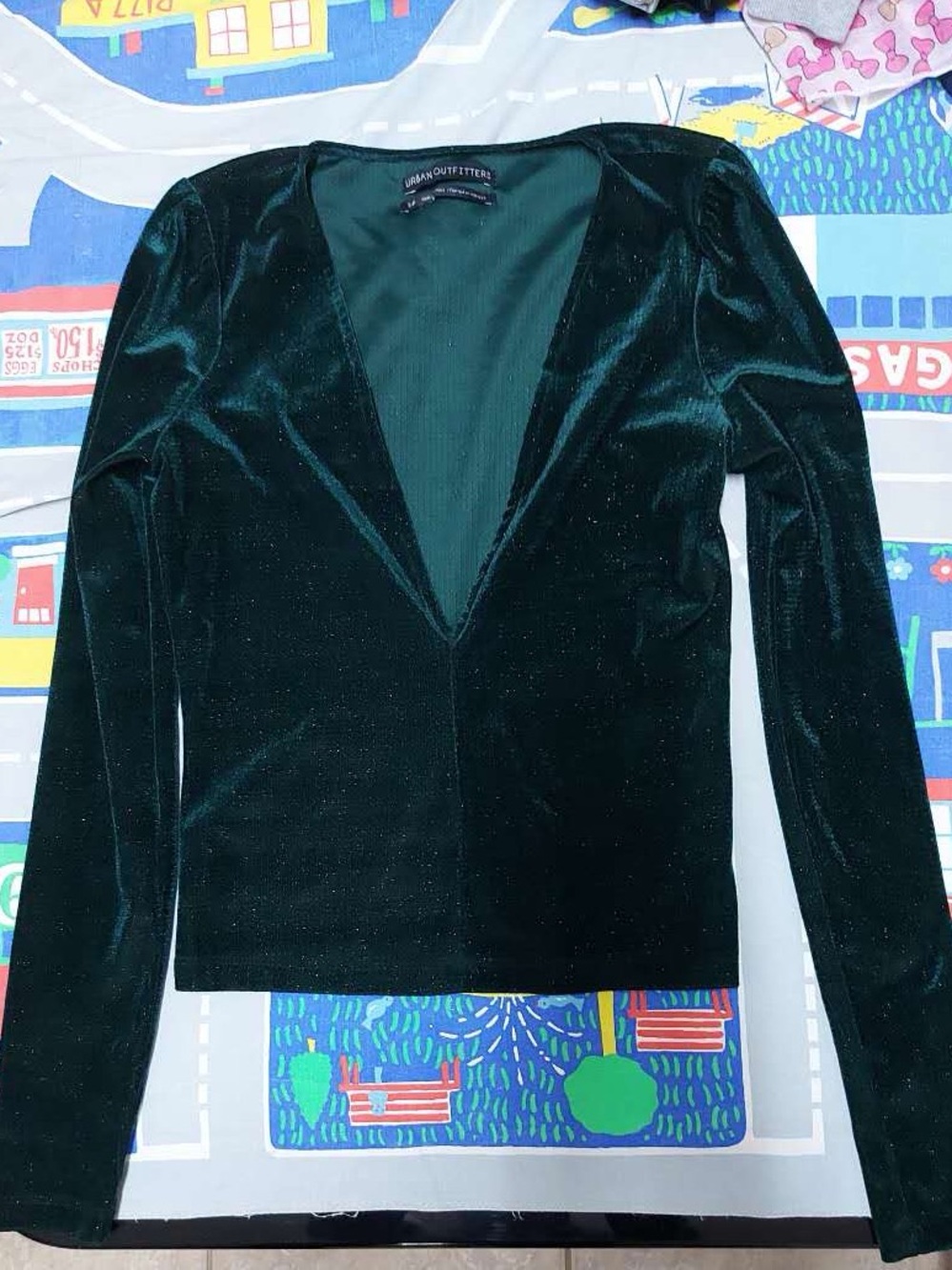 Urban Outfitters sparkly green velvet v-neck top